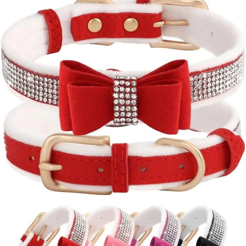 NEW Sparkling Bling Swarovski Crystal Rhinestone Pet Dog Fleece Collar +…